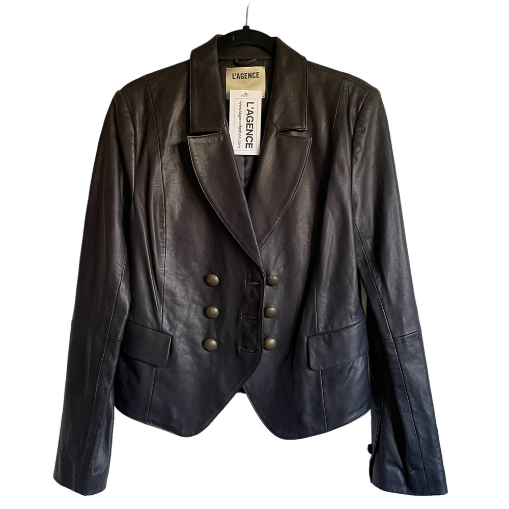 L’AGENCE Lamb Leather Double Breasted Blazer Size 8 NWT - Picture 4 of 16